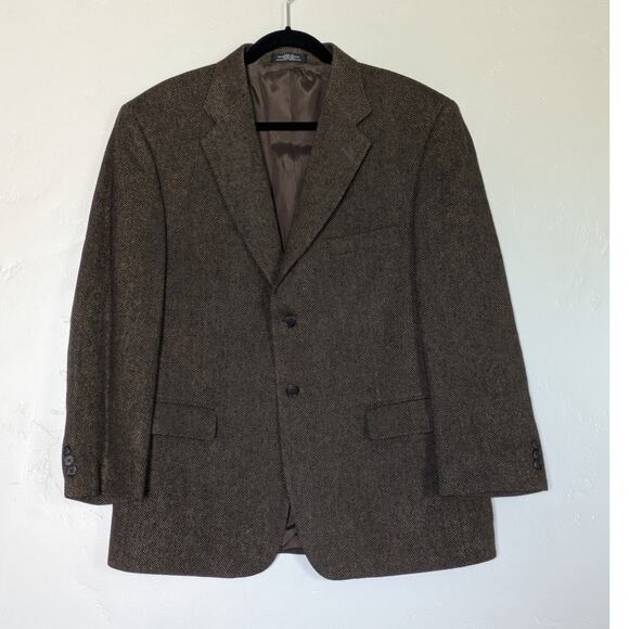 Towncraft Blazer Mens 42S Brown Herringbone Lined Wool Lambswool Preppy Academia - Picture 1 of 11